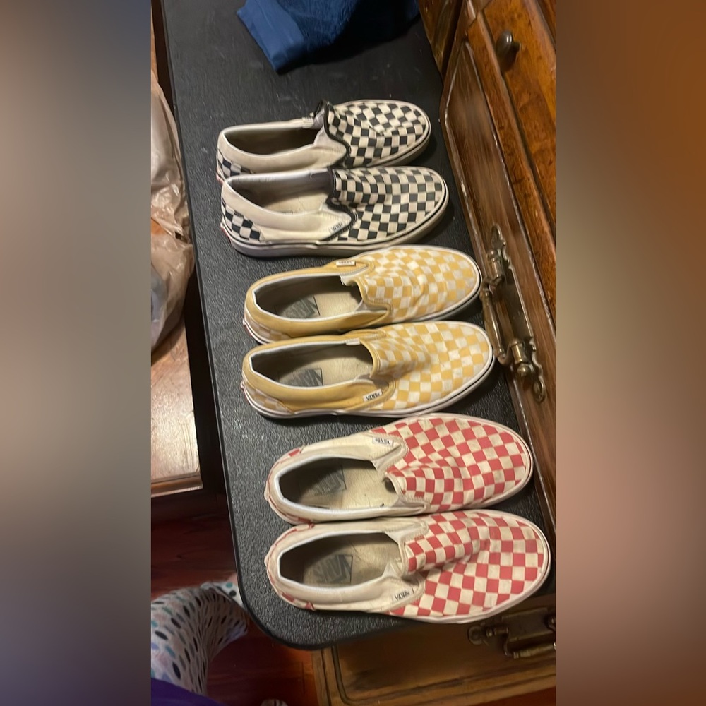 THREE PAIRS OF CHECKERED SLIP ON VANS